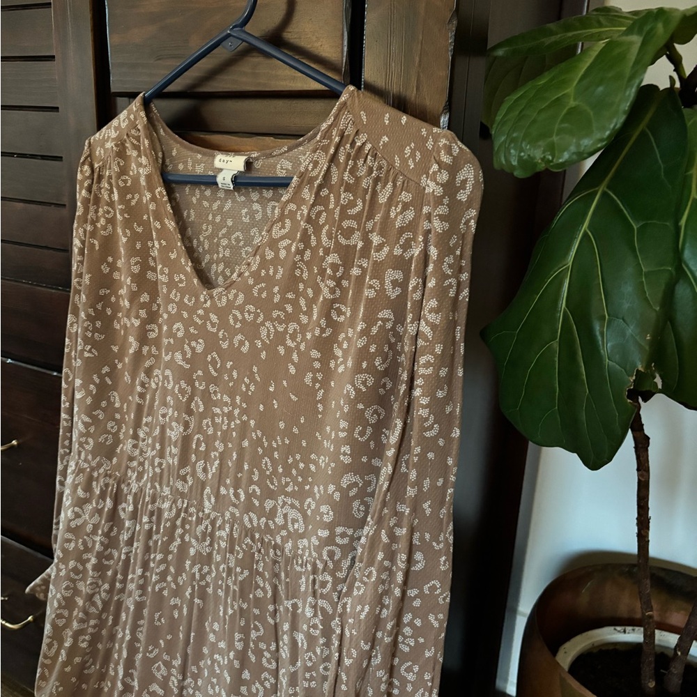 a new day Taupe Brown V-Neck Long Sleeve Printed Maxi Dress